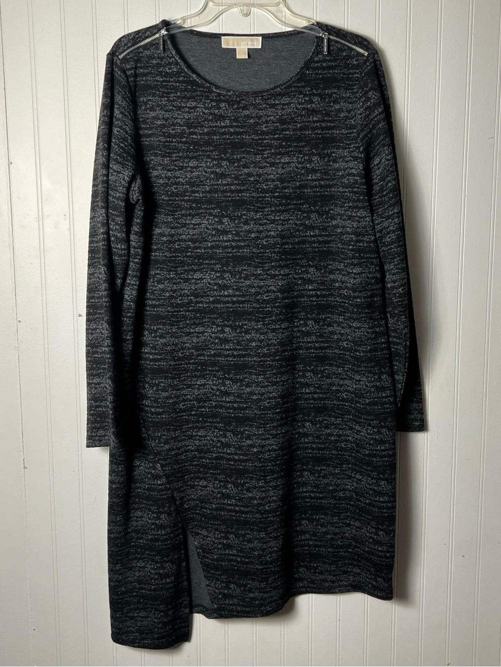 Michael Kors Heathered Black Gray Long Sleeve Knit Dress Size XL